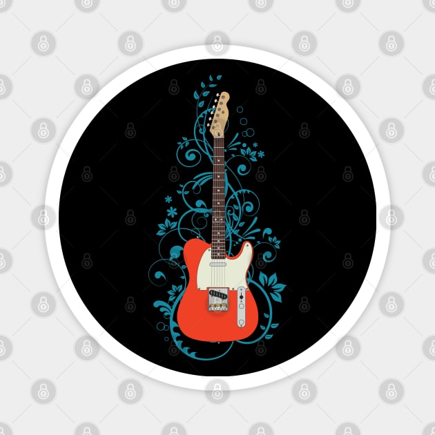 Red T-Style Electric Guitar Flowering Vines Magnet by nightsworthy